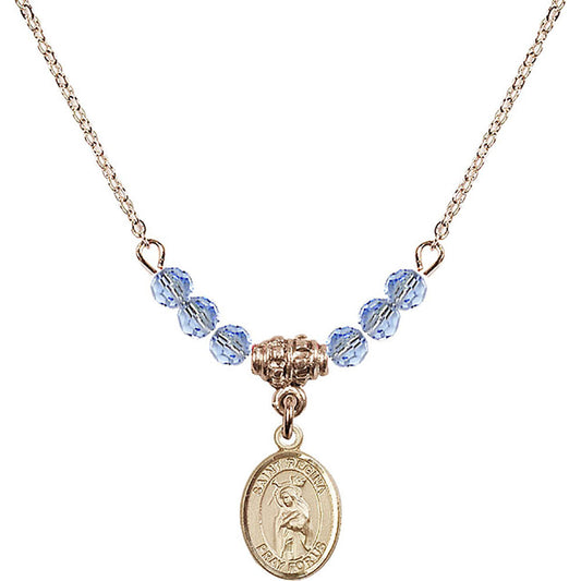 14kt Gold Filled Saint Regina Birthstone Necklace with Light Sapphire Beads - 9335