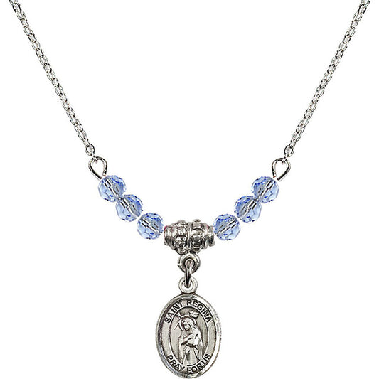 Sterling Silver Saint Regina Birthstone Necklace with Light Sapphire Beads - 9335