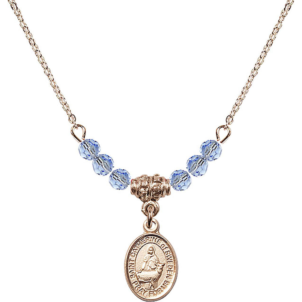 14kt Gold Filled Saint Catherine of Sweden Birthstone Necklace with Light Sapphire Beads - 9336