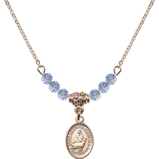 14kt Gold Filled Saint Catherine of Sweden Birthstone Necklace with Light Sapphire Beads - 9336
