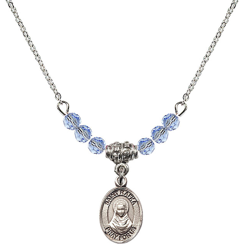 Sterling Silver Saint Rafka Birthstone Necklace with Light Sapphire Beads - 9338