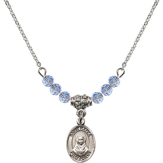 Sterling Silver Saint Rafka Birthstone Necklace with Light Sapphire Beads - 9338