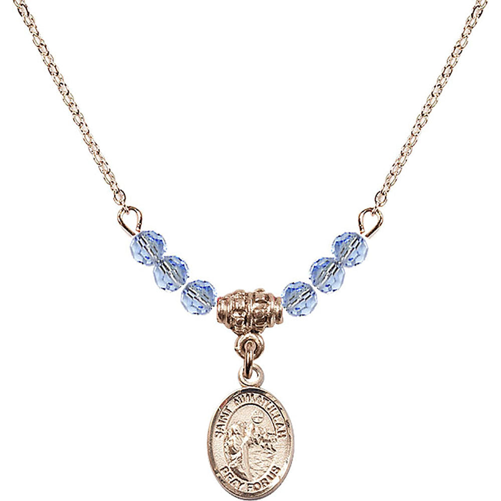 14kt Gold Filled Saint Nimatullah Birthstone Necklace with Light Sapphire Beads - 9339