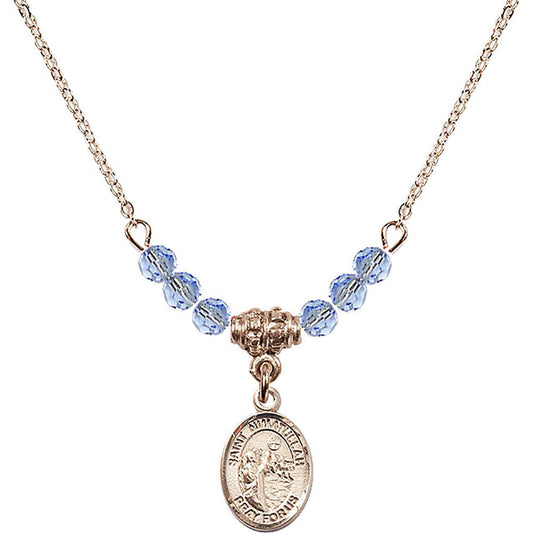 14kt Gold Filled Saint Nimatullah Birthstone Necklace with Light Sapphire Beads - 9339