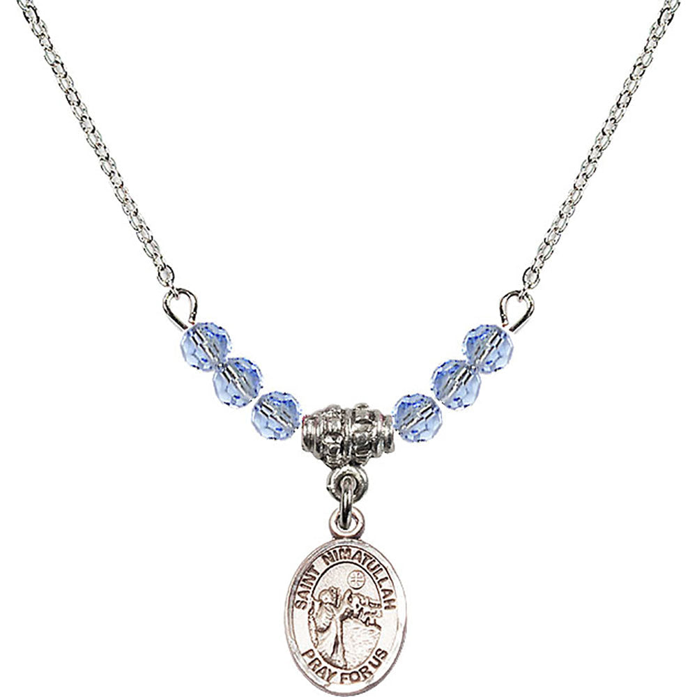 Sterling Silver Saint Nimatullah Birthstone Necklace with Light Sapphire Beads - 9339