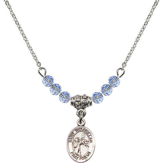 Sterling Silver Saint Nimatullah Birthstone Necklace with Light Sapphire Beads - 9339
