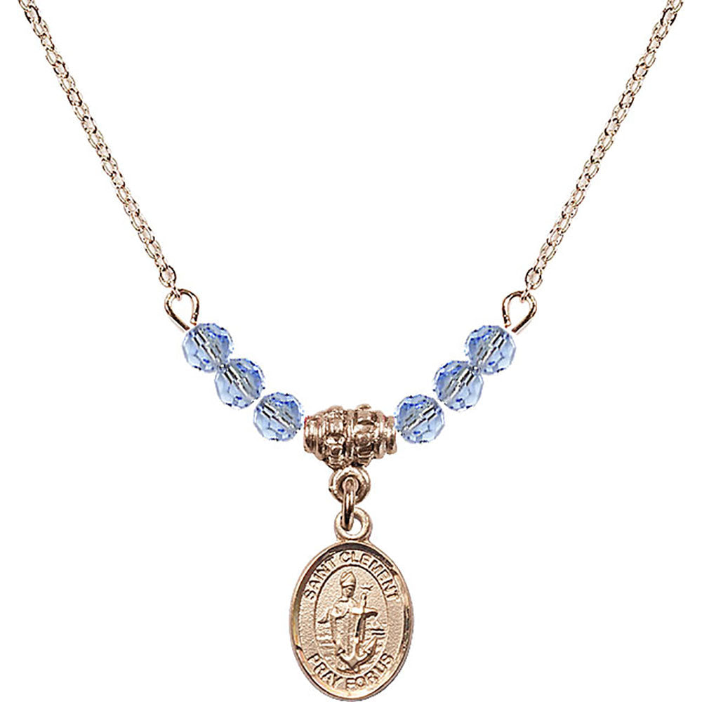 14kt Gold Filled Saint Clement Birthstone Necklace with Light Sapphire Beads - 9340