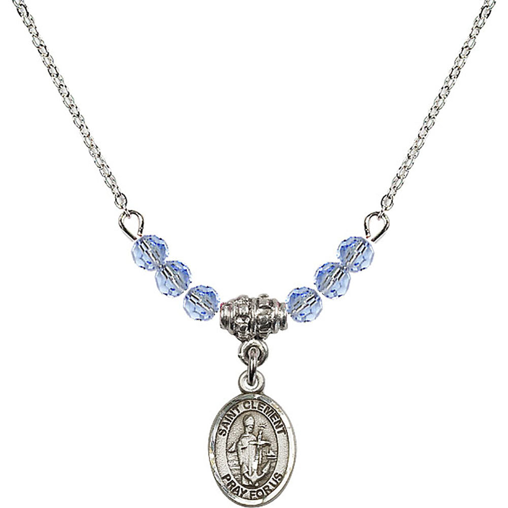 Sterling Silver Saint Clement Birthstone Necklace with Light Sapphire Beads - 9340