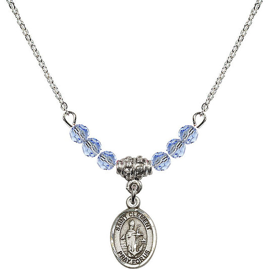 Sterling Silver Saint Clement Birthstone Necklace with Light Sapphire Beads - 9340