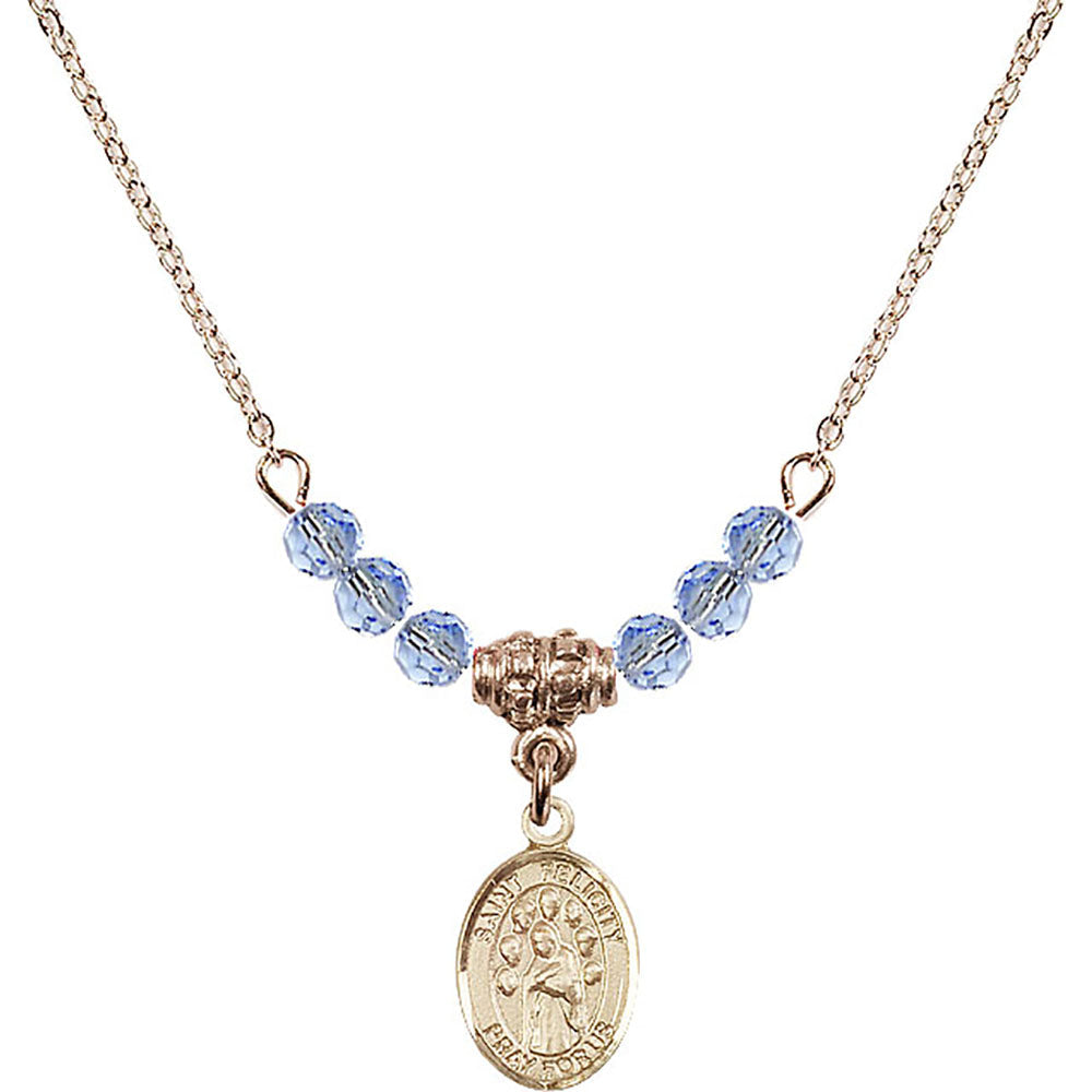 14kt Gold Filled Saint Felicity Birthstone Necklace with Light Sapphire Beads - 9341
