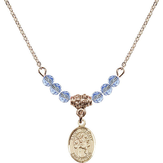 14kt Gold Filled Saint Felicity Birthstone Necklace with Light Sapphire Beads - 9341