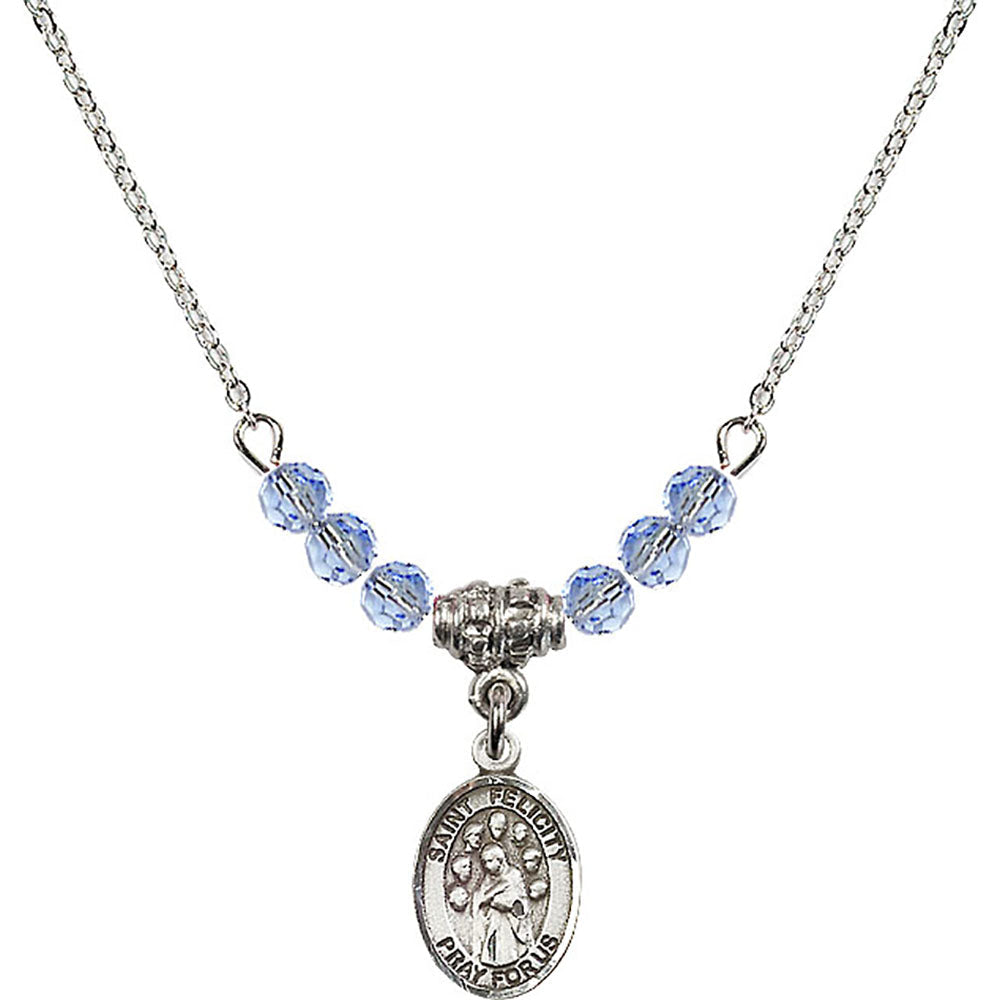 Sterling Silver Saint Felicity Birthstone Necklace with Light Sapphire Beads - 9341