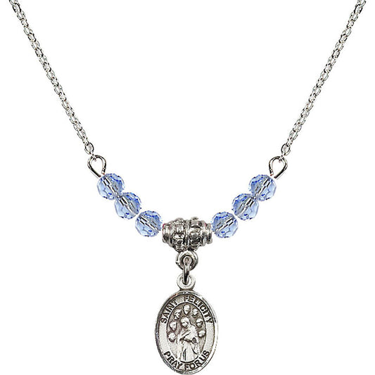 Sterling Silver Saint Felicity Birthstone Necklace with Light Sapphire Beads - 9341
