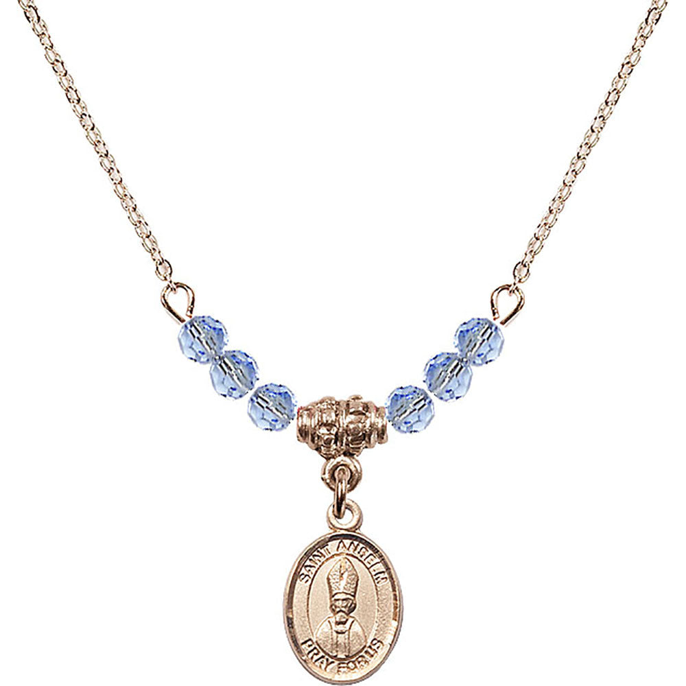 14kt Gold Filled Saint Anselm of Canterbury Birthstone Necklace with Light Sapphire Beads - 9342
