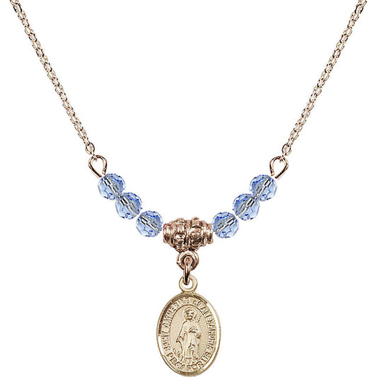 14kt Gold Filled Saint Catherine of Alexandria Birthstone Necklace with Light Sapphire Beads - 9343