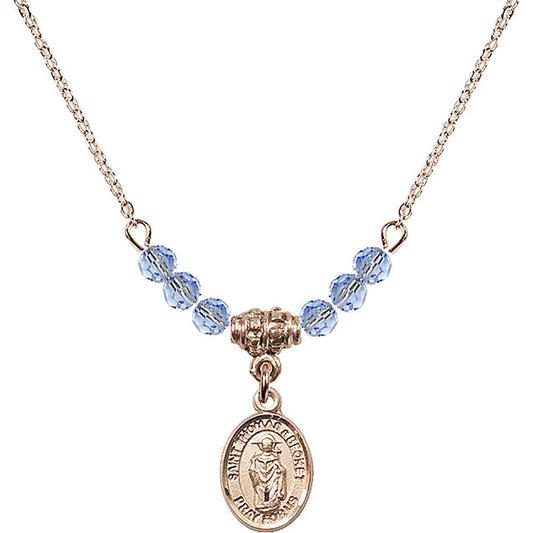 14kt Gold Filled Saint Thomas A Becket Birthstone Necklace with Light Sapphire Beads - 9344