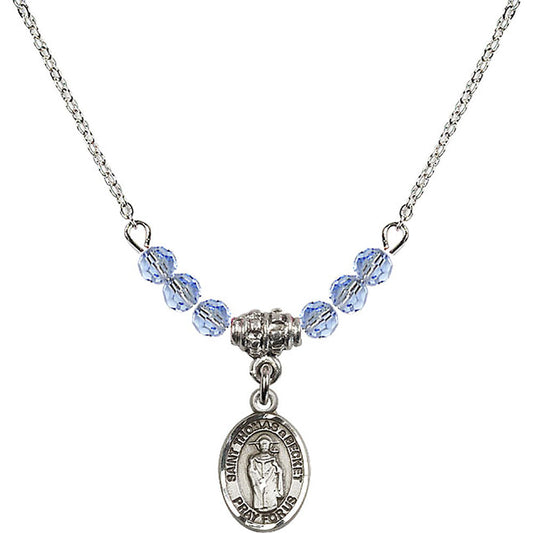 Sterling Silver Saint Thomas A Becket Birthstone Necklace with Light Sapphire Beads - 9344