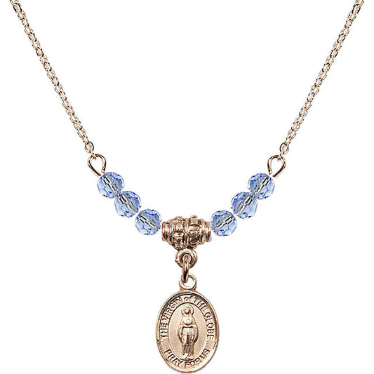 14kt Gold Filled Virgin of the Globe Birthstone Necklace with Light Sapphire Beads - 9345
