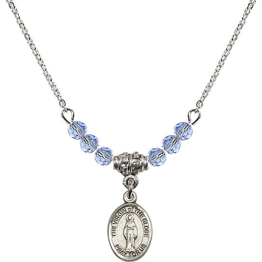 Sterling Silver Virgin of the Globe Birthstone Necklace with Light Sapphire Beads - 9345