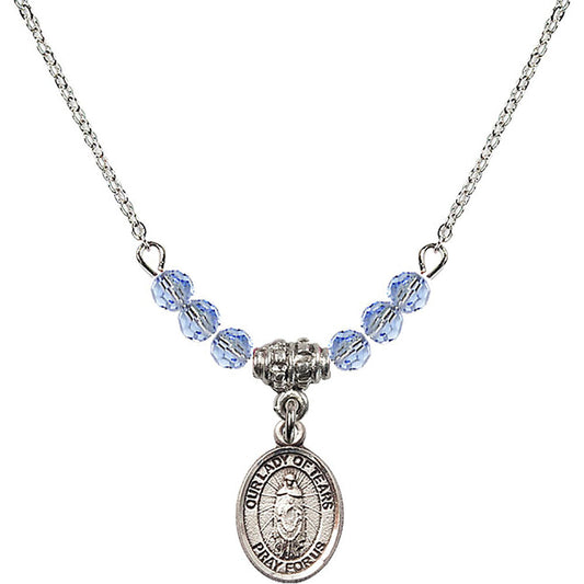 Sterling Silver Our Lady of Tears Birthstone Necklace with Light Sapphire Beads - 9346