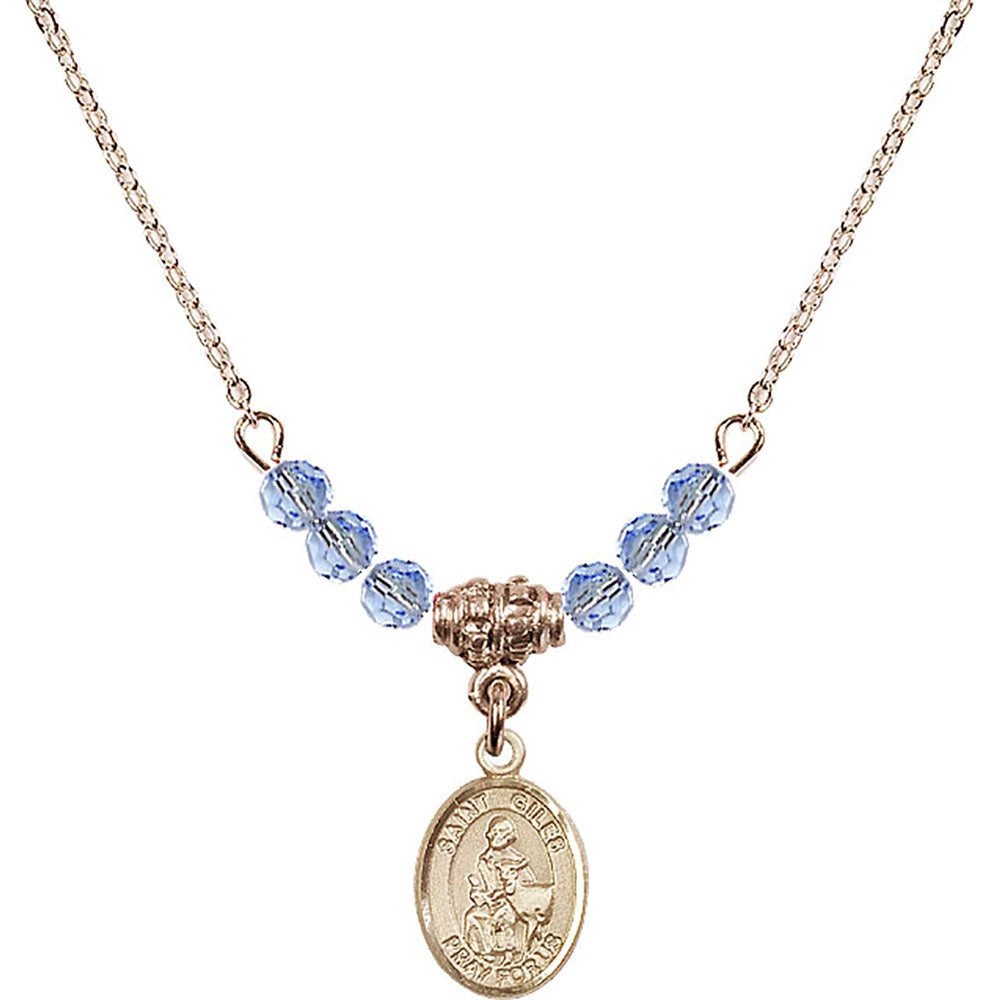 14kt Gold Filled Saint Giles Birthstone Necklace with Light Sapphire Beads - 9349