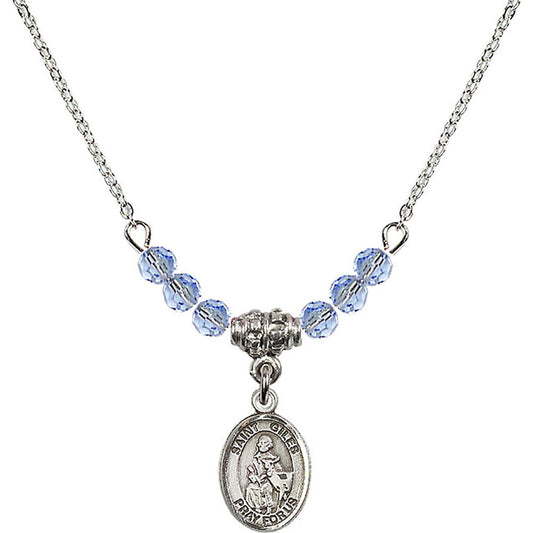 Sterling Silver Saint Giles Birthstone Necklace with Light Sapphire Beads - 9349