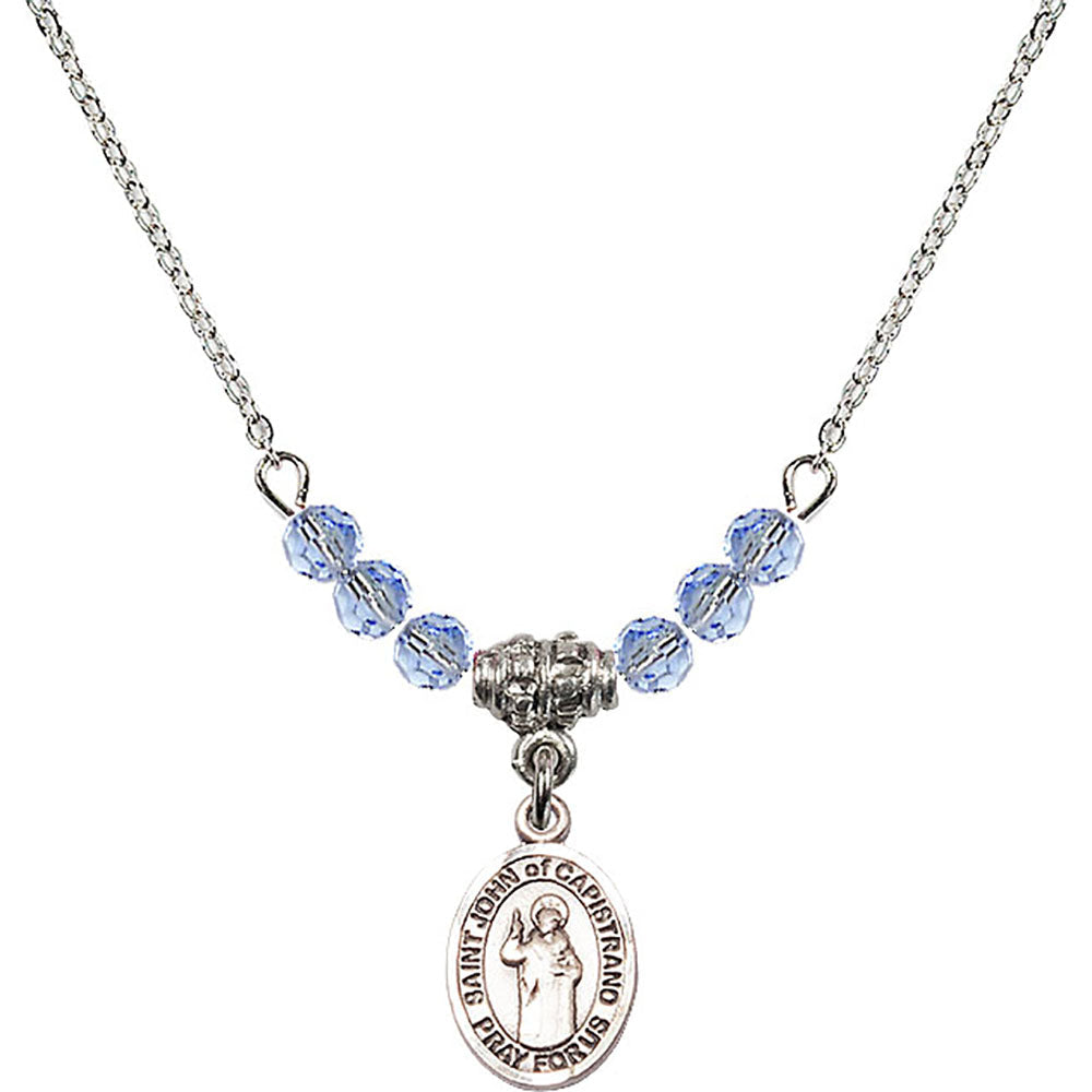 Sterling Silver Saint John of Capistrano Birthstone Necklace with Light Sapphire Beads - 9350