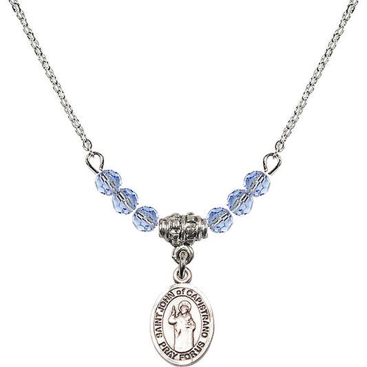 Sterling Silver Saint John of Capistrano Birthstone Necklace with Light Sapphire Beads - 9350
