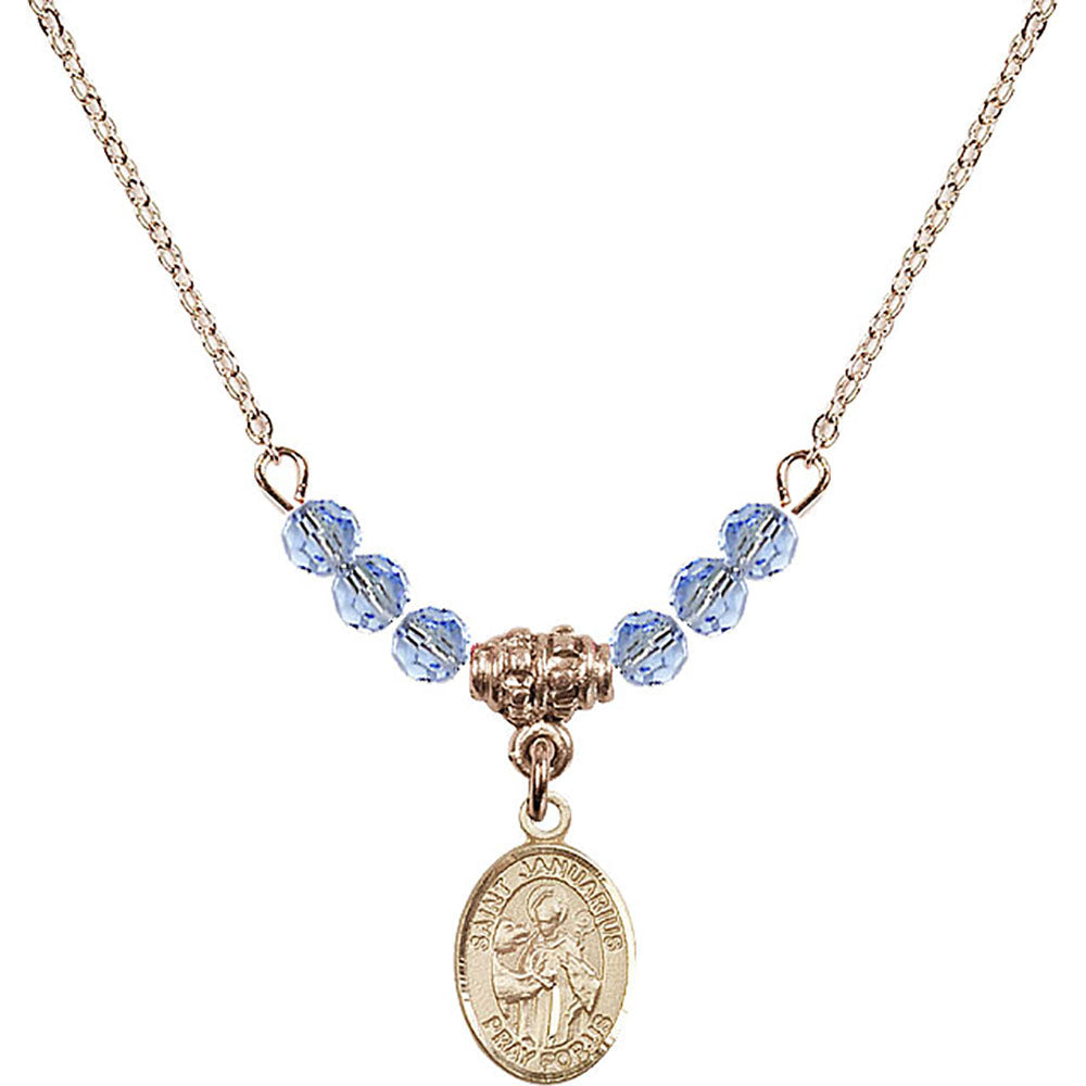 14kt Gold Filled Saint Januarius Birthstone Necklace with Light Sapphire Beads - 9351