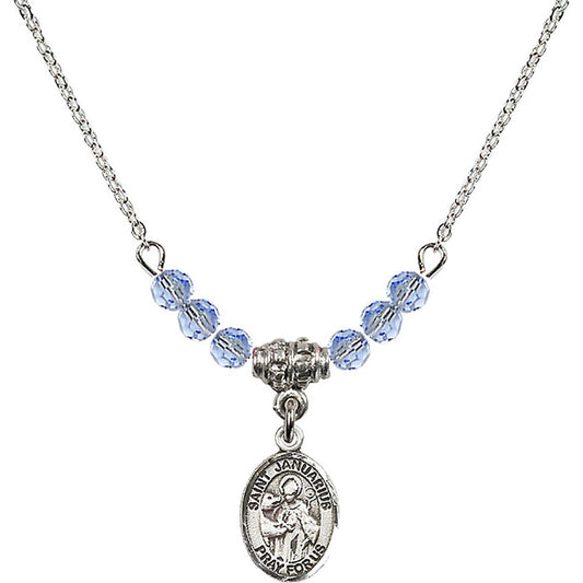 Sterling Silver Saint Januarius Birthstone Necklace with Light Sapphire Beads - 9351