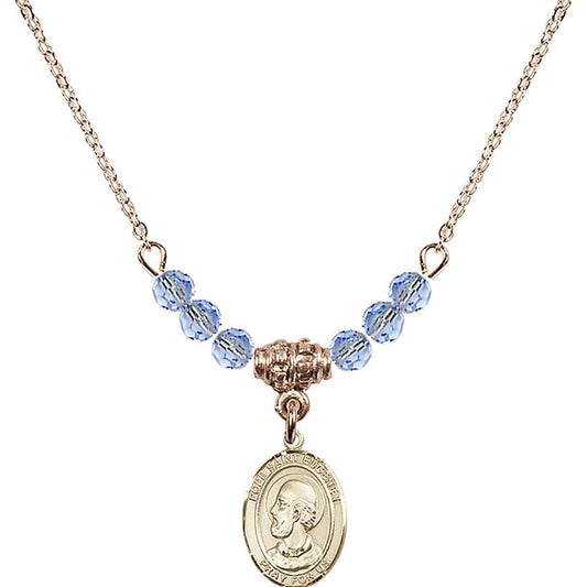 14kt Gold Filled Pope Saint Eugene I Birthstone Necklace with Light Sapphire Beads - 9352