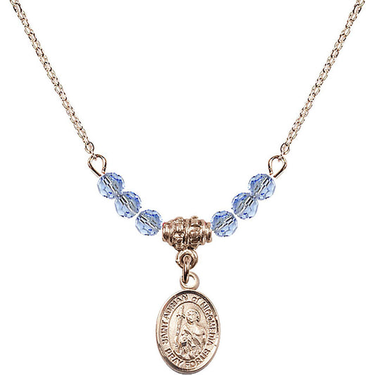 14kt Gold Filled Saint Adrian of Nicomedia Birthstone Necklace with Light Sapphire Beads - 9353