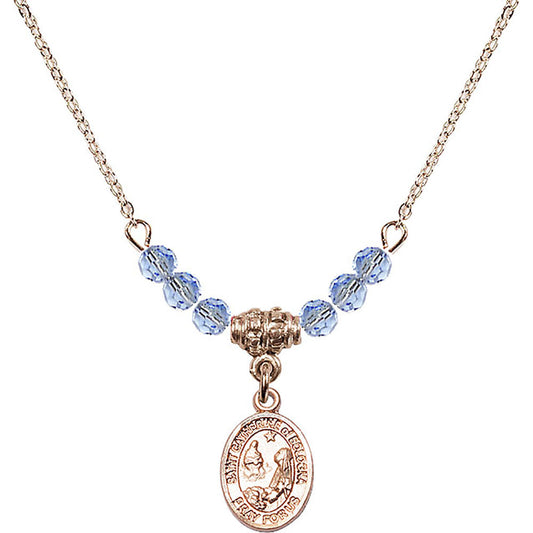 14kt Gold Filled Saint Catherine of Bologna Birthstone Necklace with Light Sapphire Beads - 9354
