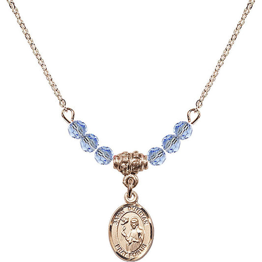 14kt Gold Filled Saint Dunstan Birthstone Necklace with Light Sapphire Beads - 9355
