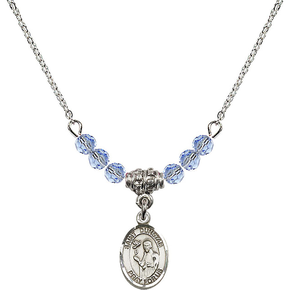 Sterling Silver Saint Dunstan Birthstone Necklace with Light Sapphire Beads - 9355