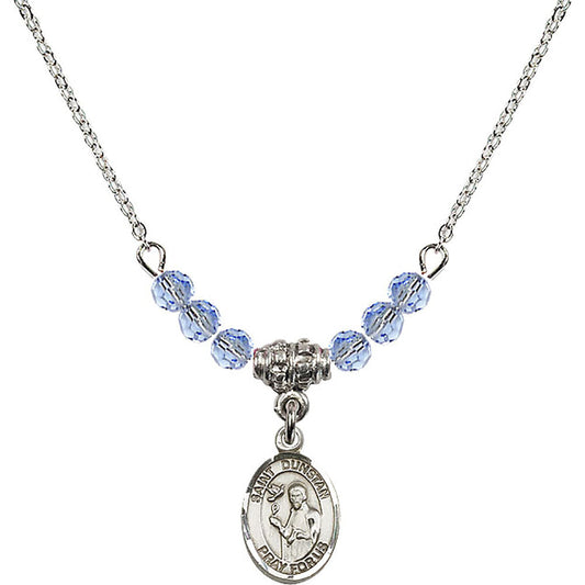 Sterling Silver Saint Dunstan Birthstone Necklace with Light Sapphire Beads - 9355