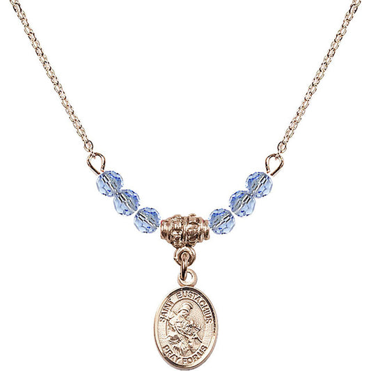 14kt Gold Filled Saint Eustachius Birthstone Necklace with Light Sapphire Beads - 9356
