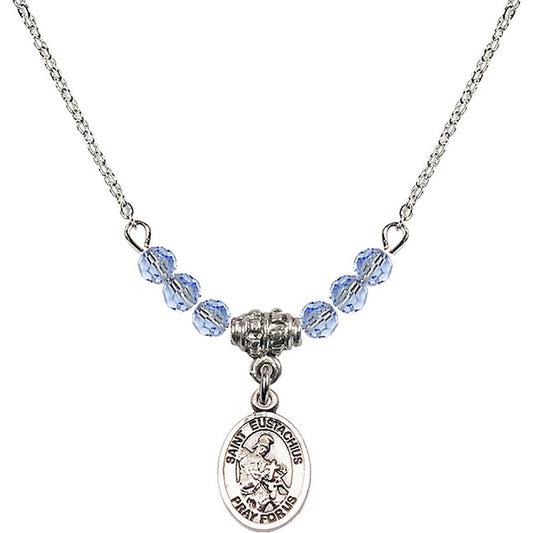 Sterling Silver Saint Eustachius Birthstone Necklace with Light Sapphire Beads - 9356