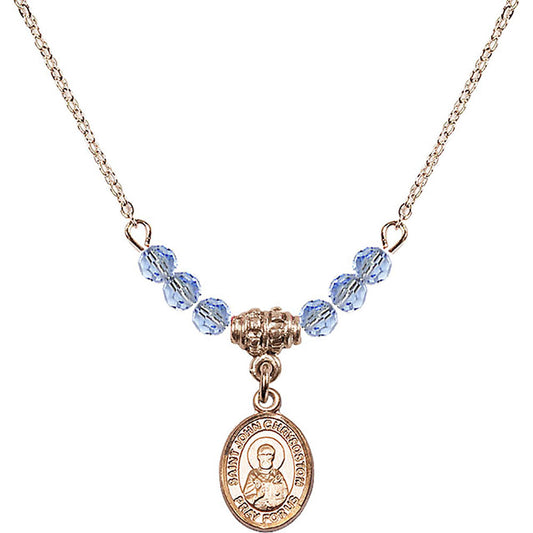 14kt Gold Filled Saint John Chrysostom Birthstone Necklace with Light Sapphire Beads - 9357