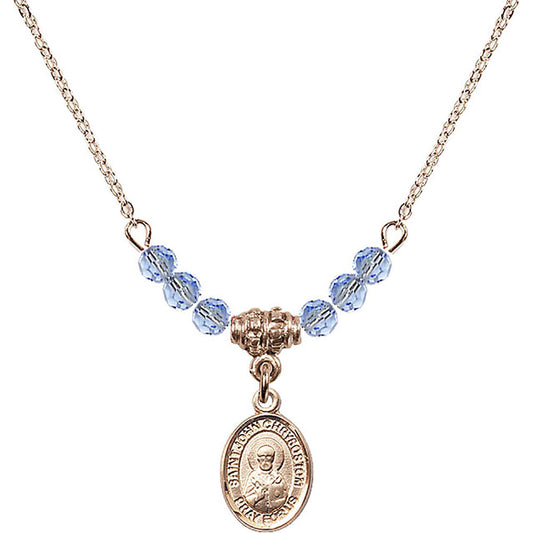 14kt Gold Filled Saint John Licci Birthstone Necklace with Light Sapphire Beads - 9358