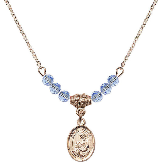 14kt Gold Filled Saint Paula Birthstone Necklace with Light Sapphire Beads - 9359