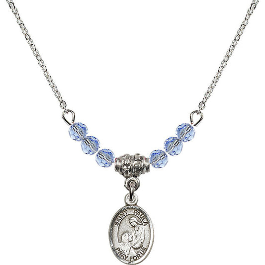 Sterling Silver Saint Paula Birthstone Necklace with Light Sapphire Beads - 9359