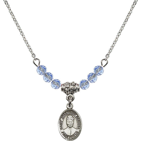 Sterling Silver Saint Josephine Bakhita Birthstone Necklace with Light Sapphire Beads - 9360
