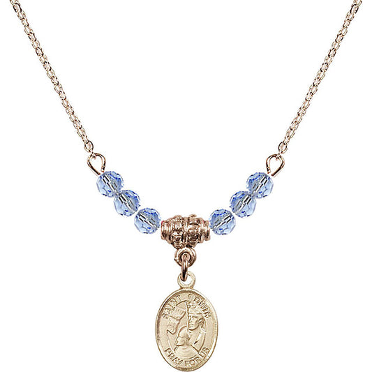 14kt Gold Filled Saint Edwin Birthstone Necklace with Light Sapphire Beads - 9361