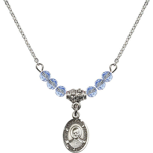 Sterling Silver Saint Josemaria Escriva Birthstone Necklace with Light Sapphire Beads - 9362