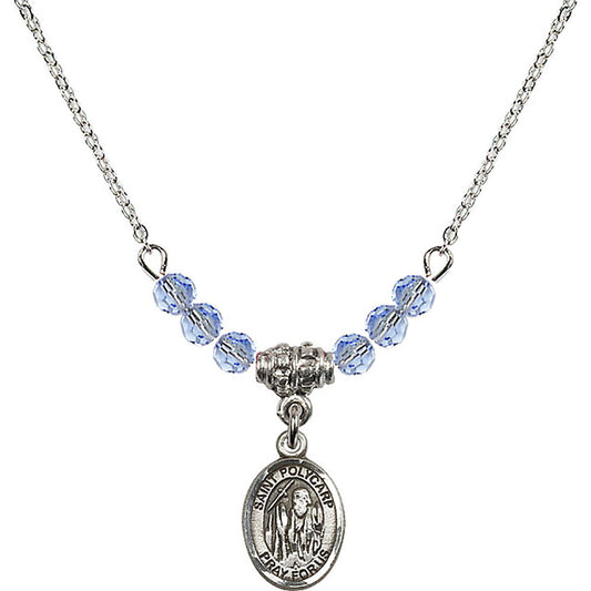 Sterling Silver Saint Polycarp of Smyrna Birthstone Necklace with Light Sapphire Beads - 9363