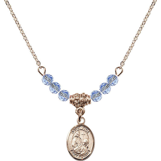 14kt Gold Filled Saint Fina Birthstone Necklace with Light Sapphire Beads - 9364