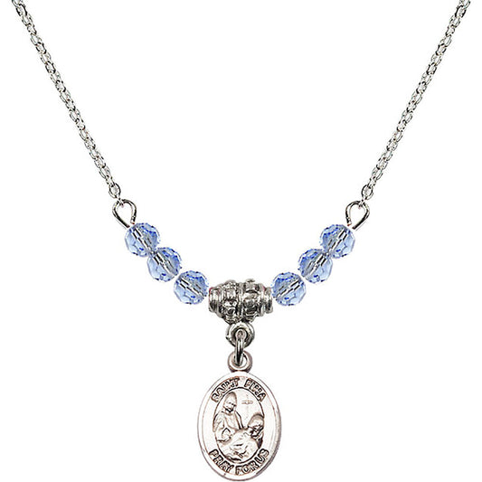 Sterling Silver Saint Fina Birthstone Necklace with Light Sapphire Beads - 9364