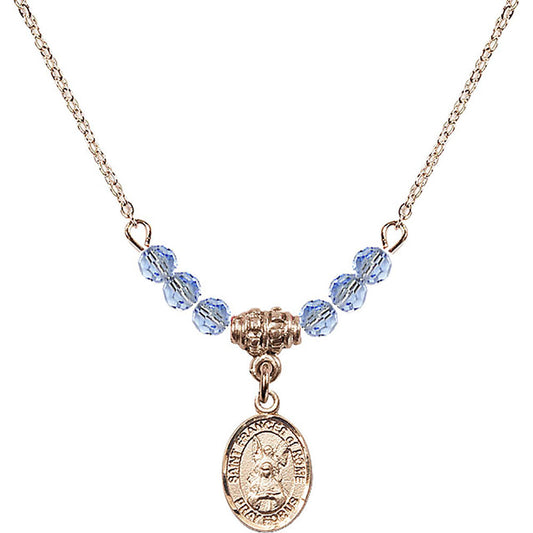 14kt Gold Filled Saint Frances of Rome Birthstone Necklace with Light Sapphire Beads - 9365