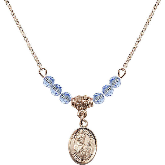 14kt Gold Filled Saint Kieran Birthstone Necklace with Light Sapphire Beads - 9367